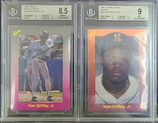 1989 Ken Griffey Jr Classic Travel Orange BGS 9 + Purple BGS 8.5 Mariners ROOKIE