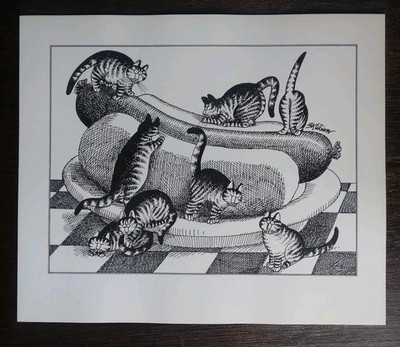 B Kliban Cats HOT DOG CATS Vintage 1981 Funny Collectible Cat Art Print