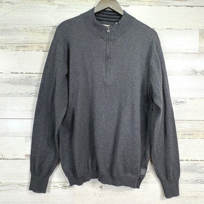 Linksoul Mens L Gray Cotton Cashmere 1/4 Zip Golf Sweater Tempus Fugit Size L