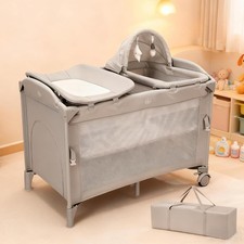 5in1 Pack Play Bedside Sleeper W/ Bassinet Portable Nursery Center for Newborns