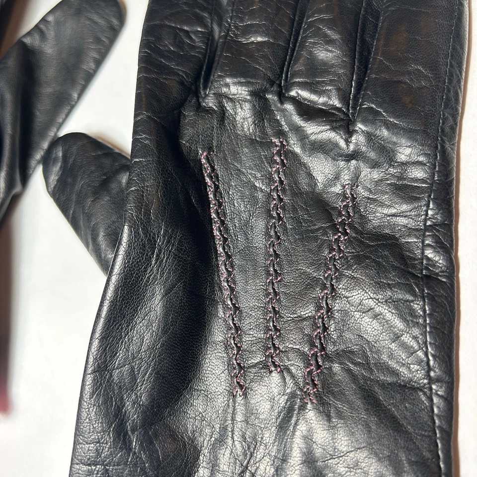 Guantes de cuero negros vintage Fownes forro tejido rosa ribete para mujer talla M/L Foto 2 de 4