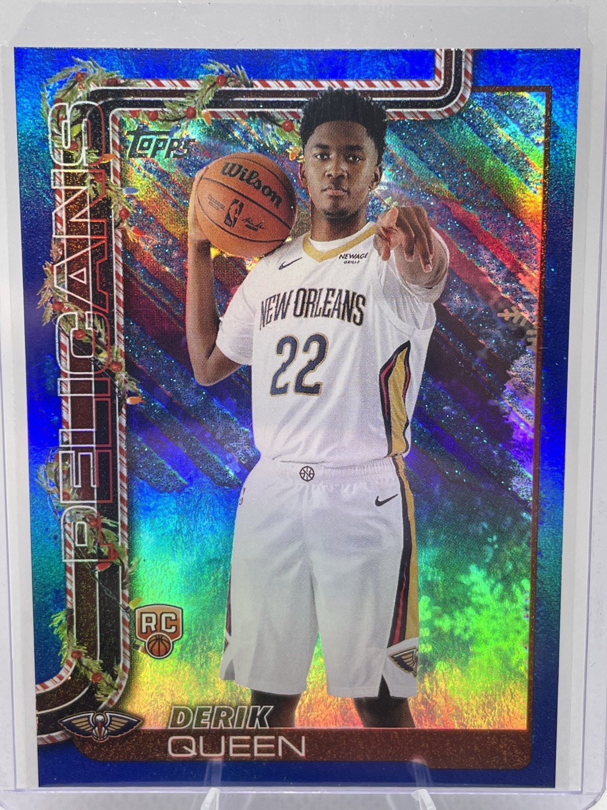 DERIK QUEEN 2025-26 Topps Holiday Blue Metallic Glitter #H173 RC Pelicans