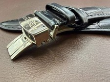 18mm Longines Black leather Strap Watch Band deployment