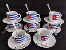 Cuban Flag Espresso Coffee Cup Cafecito Cubano Tacita Spoons Taza 2oz & 3oz Sets