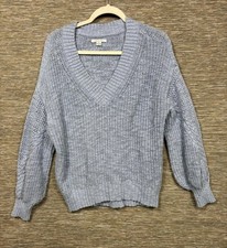 American Eagle Knit Sweater Womens Size S Blue Oversized V-Neck Long Sleeve Cozy