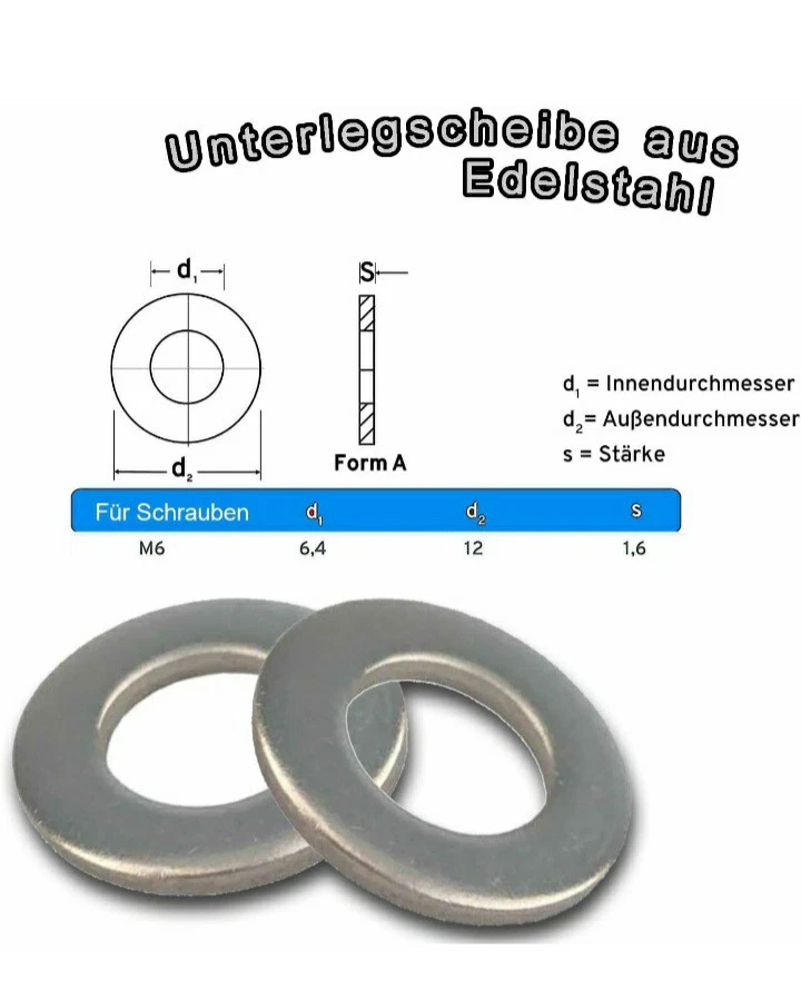 10 x Schrauben M6 x 40 mm Mutter Scheiben komplett Set Edelstahl   - Bild 4 von 4