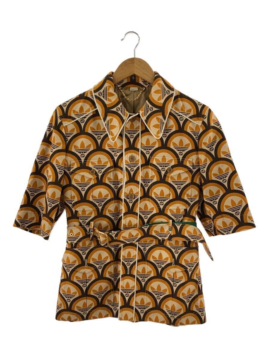 GUCCI adidas Interlocking G Trefoil Short Sleeve Shirt 46 Cotton Beige 701814 ZA