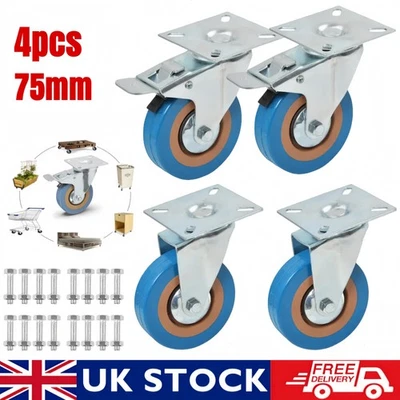 D LIAN DONG 4 x Heavy Duty 75mm PVC Swivel Castor Wheel 200KG 360° Trolley Furniture Caster