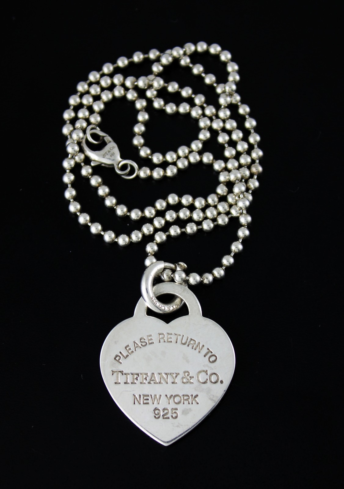 Return To Tiffany & Co 925 Sterling Silver Heart Tag Pendant Beaded Necklace 18"