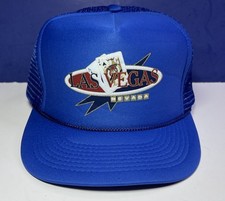 Vintage Las Vegas Nevada Trucker Hat Blackjack Graphic Blue Foam Mesh Back Cap