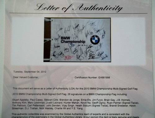BMW Championship 2010 bandera firmada VIJAY SINGH ERNIE ELS JIM FURYK +23 JSA y GAI - Imagen 3 de 4