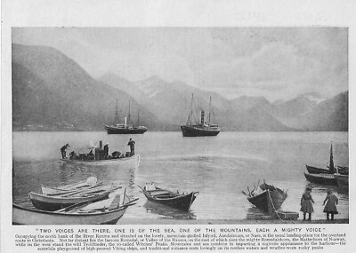 ZWEI STIMMEN MEERESBERGE um 1920 FLUSS RAUMA NORWEGEN NAES BUCH ILLUSTRATION DRUCK
