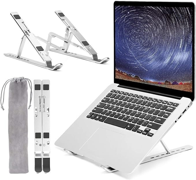 Adjustable Foldable Aluminum Laptop Stand in Silver with Bag