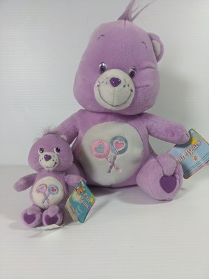 2003 Play Along Care Bear Share Bear Plush 10  Purple Lollipops + keychain New
