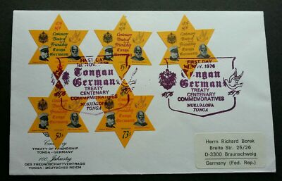 [SJ] Tonga Germany Centenary Treaty Of Friendship 1976 (FDC) *rare *odd *address