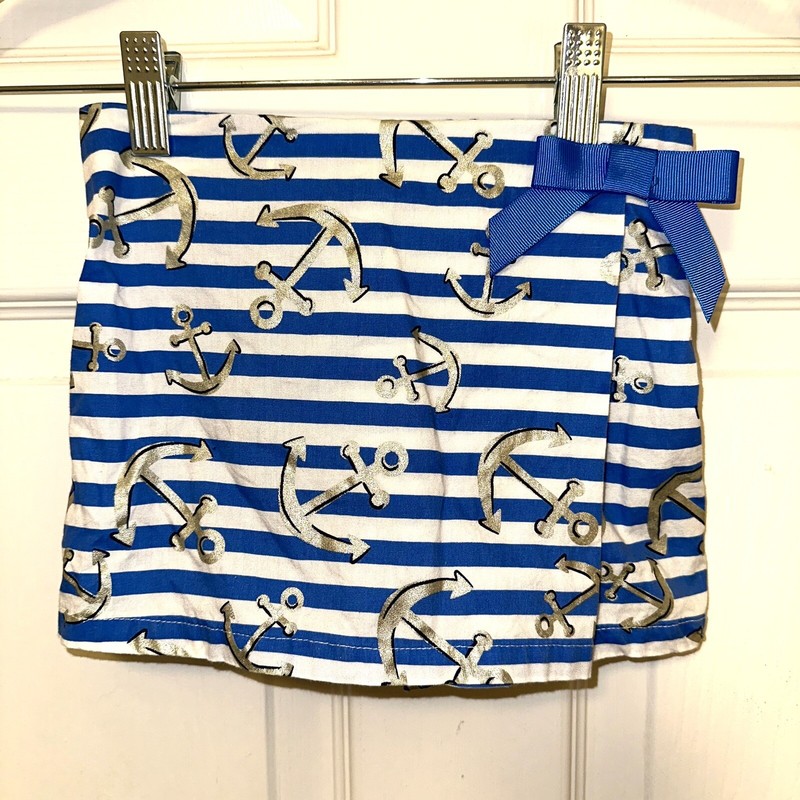 Anchor Skort Shorts - Blue & White Stripes With Bow - Girls Size Medium 5/6 EUC