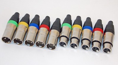 10 Stück 5x male 5x female XLR Stecker STAC  Farbringe für Mikro- und DMX Kabel