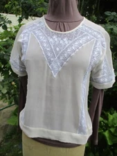 antique 1925 silk crepe embroidered lace blouse