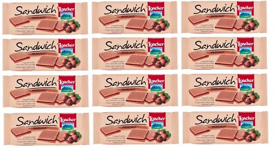 12x Loacker SANDWICH Hazelnut Wafer Knusprige Waffeln Haselnusscremefüllung 75g