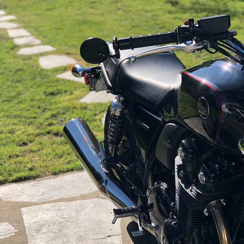 Cafe Racer Black Round Motorcycle 7/8" End Bar Side Mirrors For Honda Suzuki Foto 2 de 4