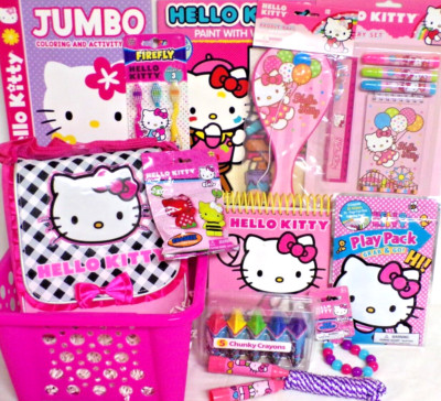 NEW HELLO KITTY EASTER TOY GIFT BASKET BIRTHDAY PURSE TOYS PLAY SET ART BOOK