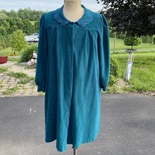 Vintage Vanity Fair Large Green Lounger House Coat Robe Velour Collar 3/4 Snap