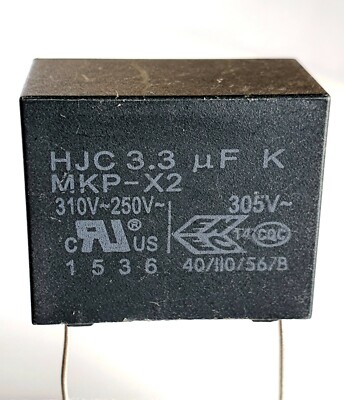 3.3uF 310V, MKP HJC brand, X2 Safety Capacitor pitch 27mm ~275V, K