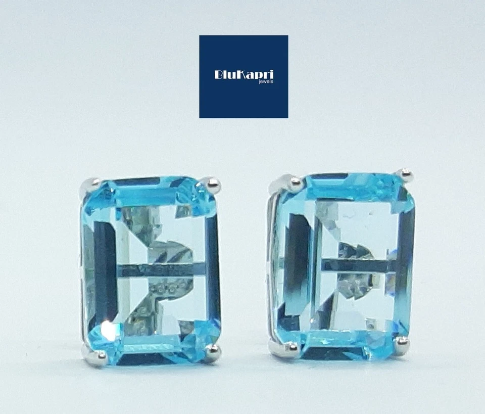 Orecchino classico Donna in argento 925 acquamarina azzurra rettangolare 1,5 cm - Immagine 2 di 4