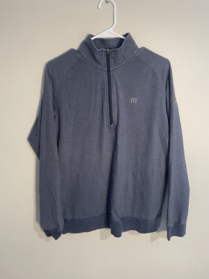 Travis Mathew Men's M Golf 1/4 Zip Sweater Pullover Pocket Blue Long Sleeve
