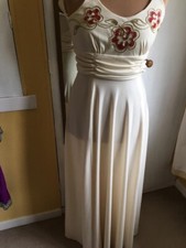 Cream Flower Long Vintage Evening Dress 10