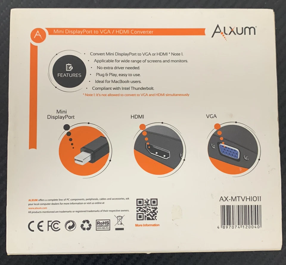 Alxum Mini DisplayPort to VGA or HDMI Converter Adapter Supports Thunderbolt NEW - Image 3 of 4