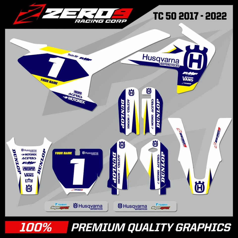 Kit de gráficos personalizado MX: HUSQVARNA Motocross Graphics TC50 TC65 LEGION WHI/AZUL Foto 2 de 4