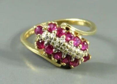 2 Ct Round Cut Simulated Red Ruby Wedding Cluster Ring 14K Yellow Gold Plated
