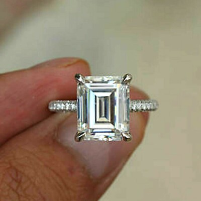 2.0Ct White Emerald Cut Simulate Diamond Engagement Ring in14k White Gold Finish
