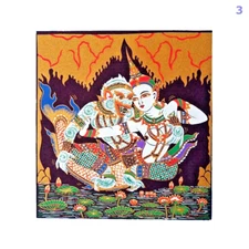 Tradition Thai Art Prints on Cloth Hanuman and Ramayana un frame size 25 x 28 cm