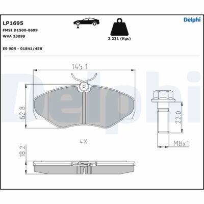 DELPHI LP1695 Bremsbelagsatz, Scheibenbremse für NISSAN,OPEL,RENAULT,VAUXHALL