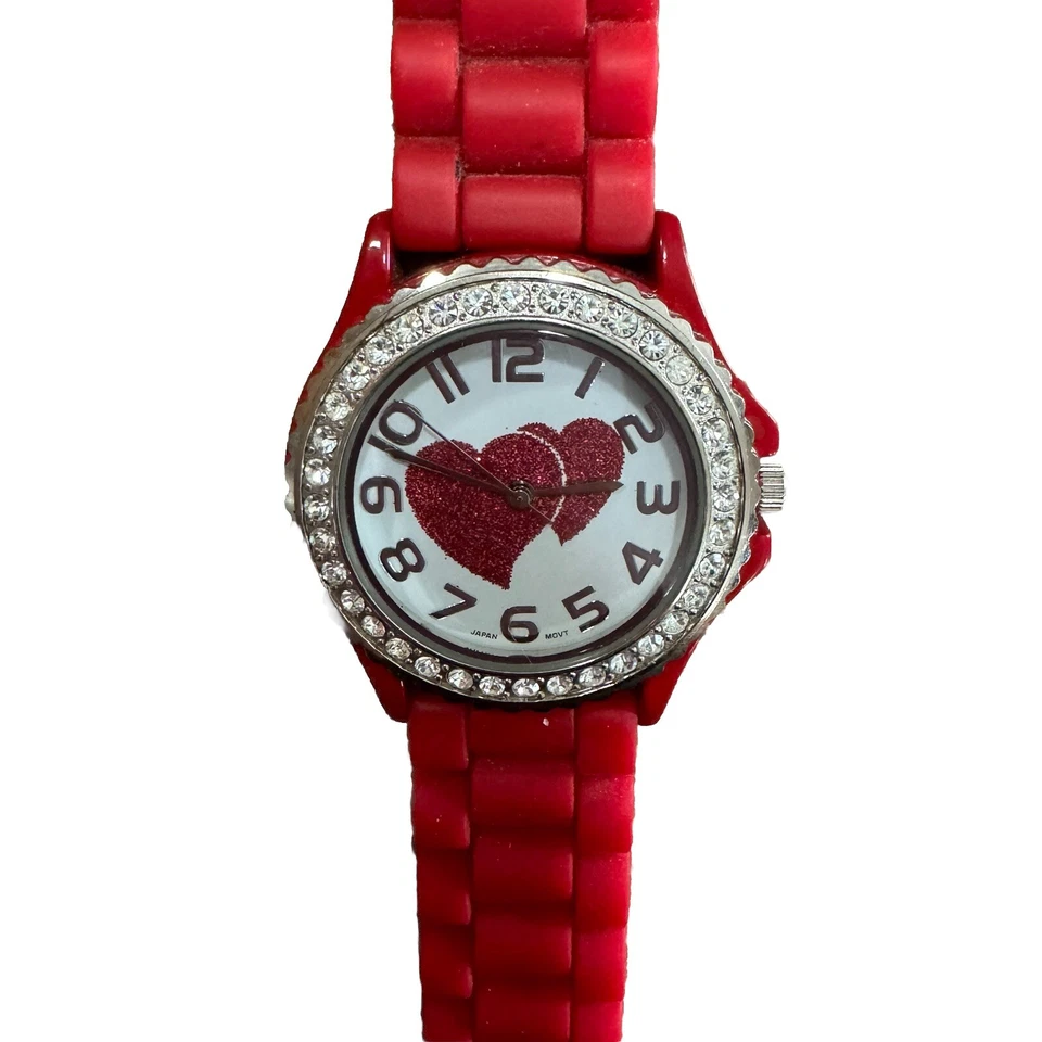 Reloj Geneva 6886 Corazones Brillo Rojo Necesita Batería! Foto 3 de 4