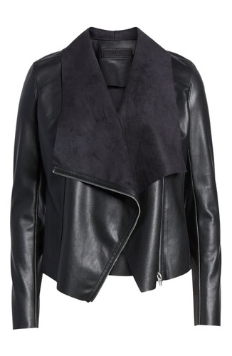 Faux Leather Drape Front Jacket 