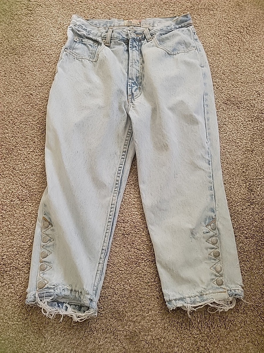 Vintage 80s Jordache Capri Jeans Buttons 28 Distressed Light Wash