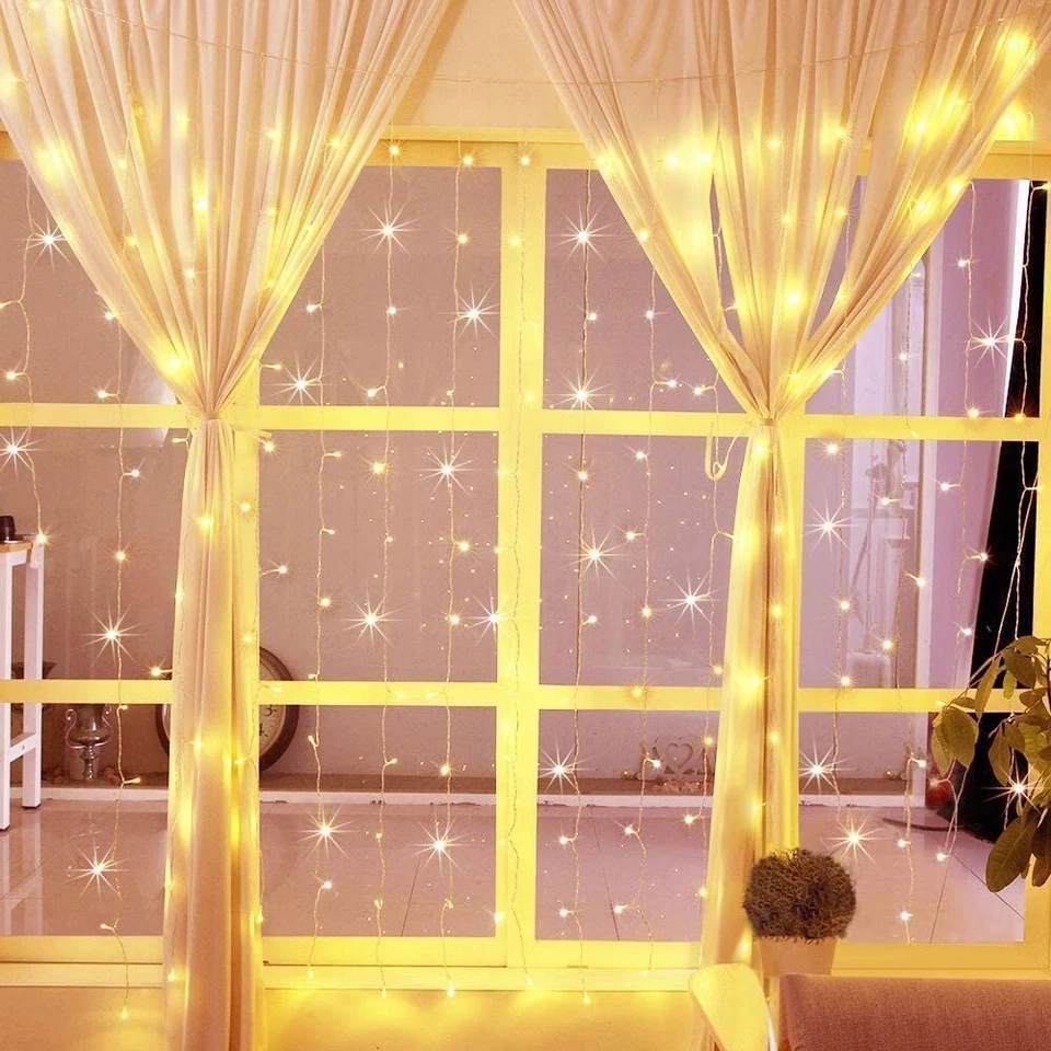 300 Led Fairy Curtain Lights With Remote Control Adjustable Brightness - Image 3 of 4