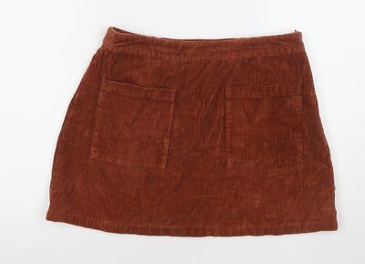 FOREVER 21 Damen A-Linien Rock beige Baumwolle Größe L Reißverschluss