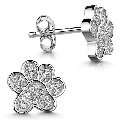 MATERIA Pfoten Ohrringe Zirkonia weiß aus 925 Sterling Silber mit Etui