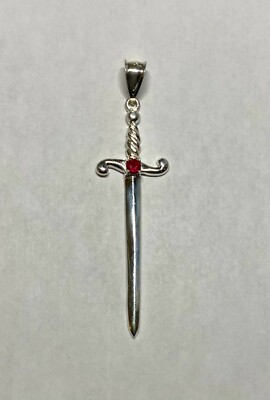 Silber 925 Schwert der Heiligen Barbara ''Espada de Santa Barbara'' mit echtem Rubin Anhänger