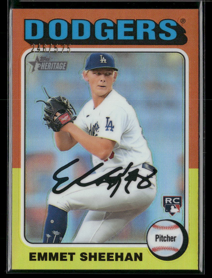 2024 Topps Heritage #187 Emmet Sheehan RC Chrome Refractor #/575 - Dodgers