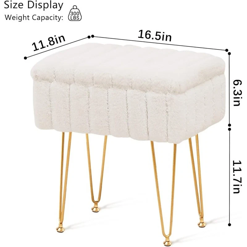 Reposapiés otomano de piel sintética asiento de almacenamiento compacto multifuncional con patas de metal EE. UU. Foto 3 de 4