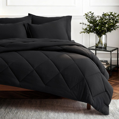 Bedsure Premium Series 7 Piece Black Full Comforter Set Goose Down Alternative