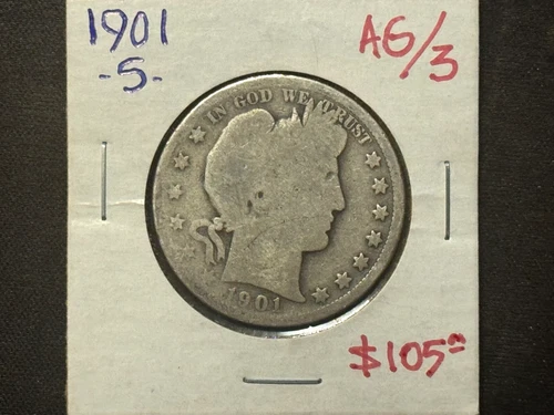 1901-S Barber Half Dollar- Almost Good Grade- No issues - circulated coin.