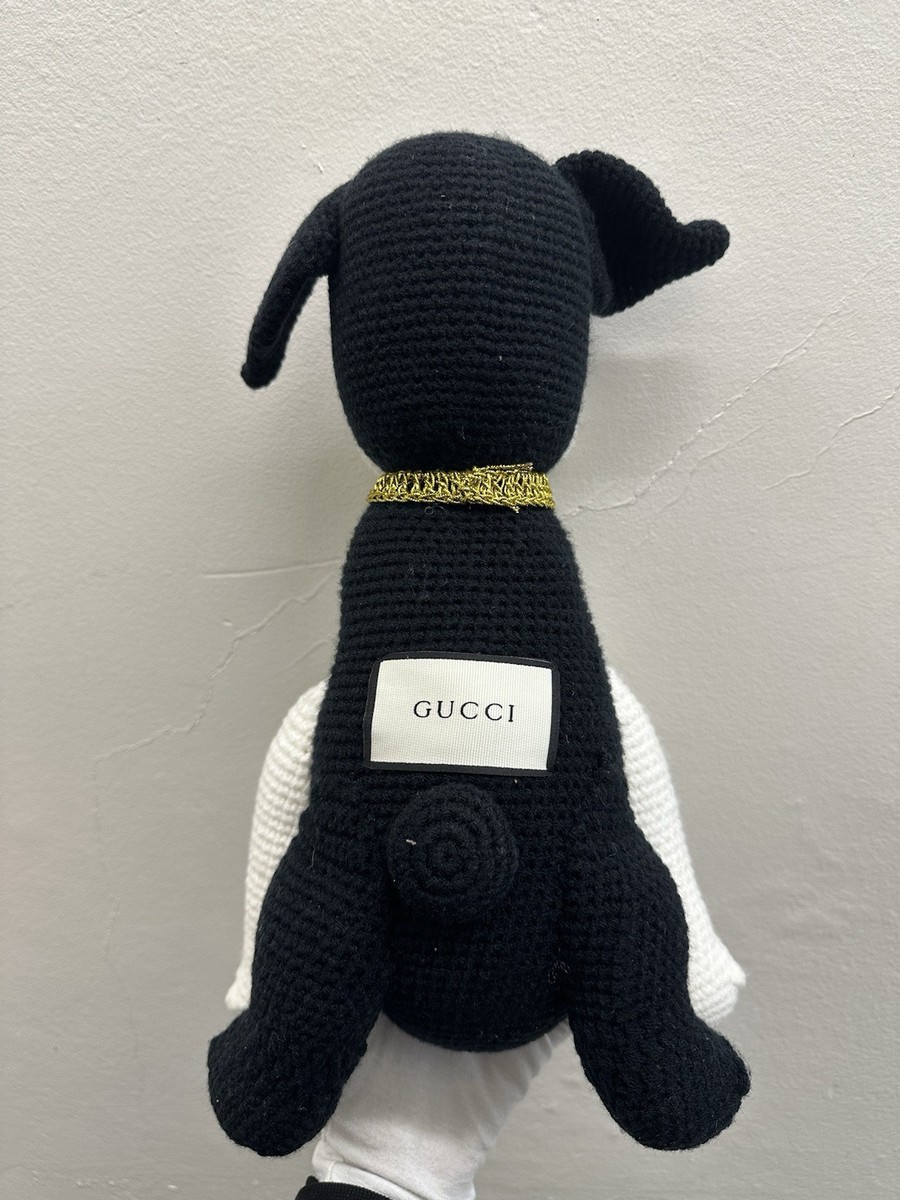 Gucci GG Dog Stuffed Crochet Plush Black and White Rare Authentic