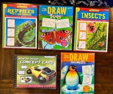 Lot of 5 - Learn to Draw Bugs, Insects, Reptiles, Animals, Concept Cars