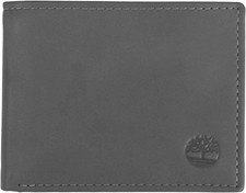 Timberland Men's Leather Wallet with Attached Flip Pocket, Grey - PRE OWNED